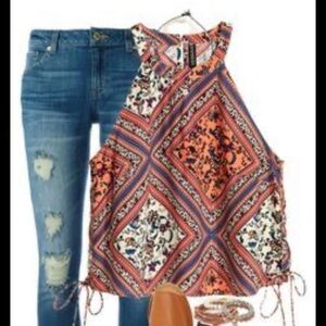 Divided for H&M Aztec Floral Top ! NWOT